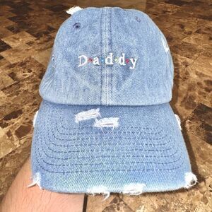 Kbethos Call Me Daddy Distressed Jean Strapback Hat Cap Blue